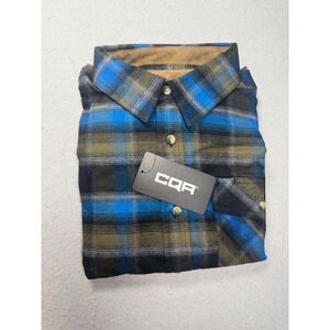 CQR Mens Plaid Flannel Shirt Long Sleeve Button Up Blue Green Size M